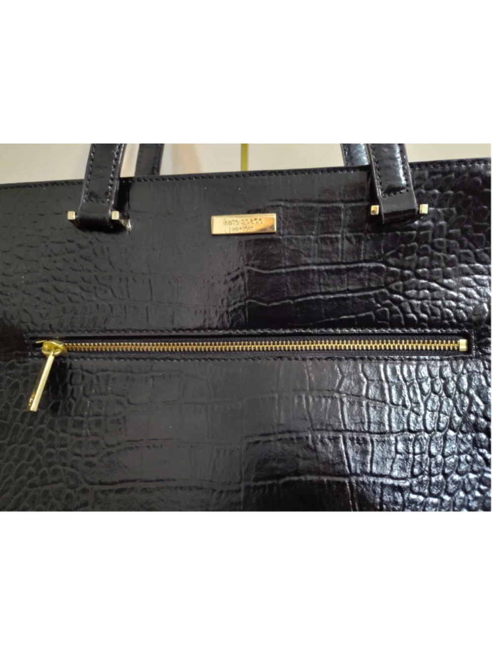 Women's Kate Spade Black Crocodile Embossed Tote Bag, One Size